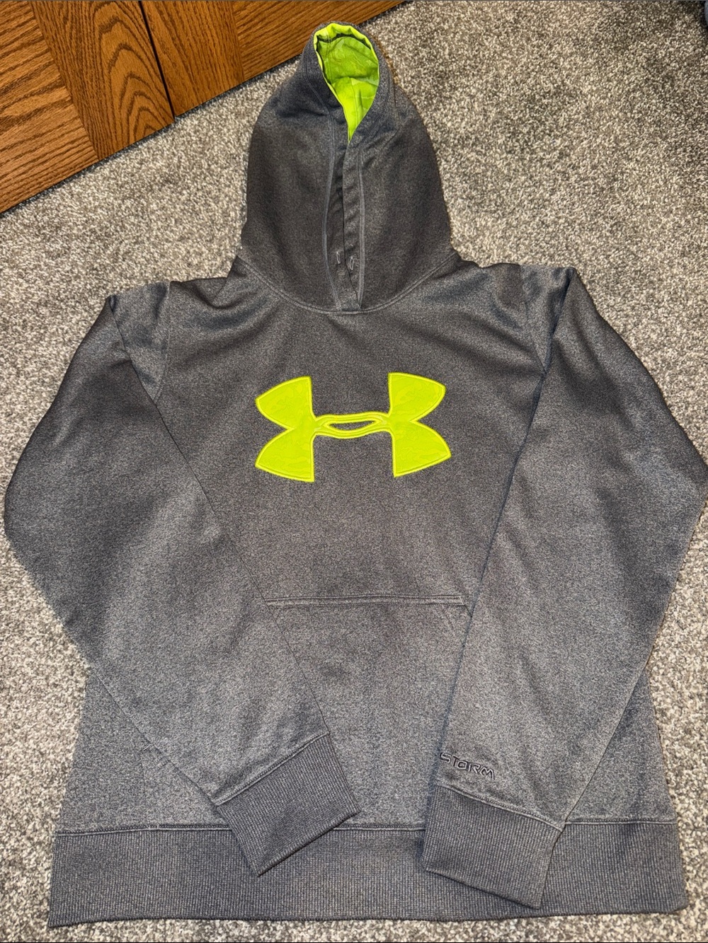 Under Armour Charcoal Hoodie with Neon Green Logo size M